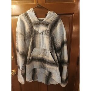 Earth Ragz Poncho Mexican Blanket Pullover Hoodie Size L Blue Grey
